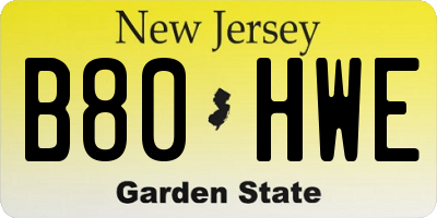 NJ license plate B80HWE