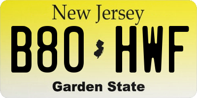 NJ license plate B80HWF