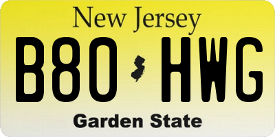 NJ license plate B80HWG