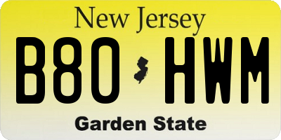 NJ license plate B80HWM