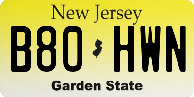 NJ license plate B80HWN
