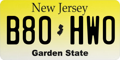 NJ license plate B80HWO