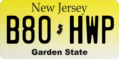 NJ license plate B80HWP