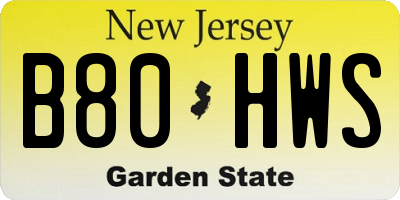 NJ license plate B80HWS