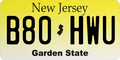 NJ license plate B80HWU