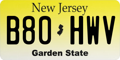 NJ license plate B80HWV