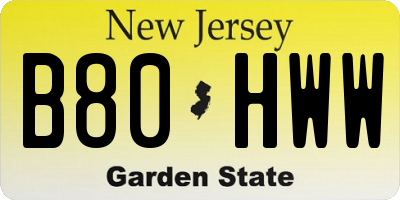 NJ license plate B80HWW