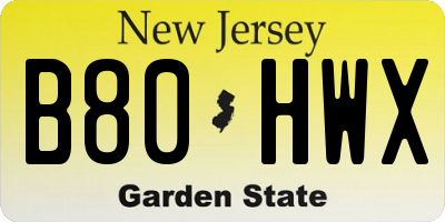 NJ license plate B80HWX