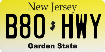 NJ license plate B80HWY