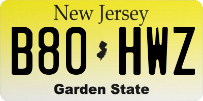 NJ license plate B80HWZ