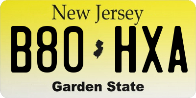 NJ license plate B80HXA