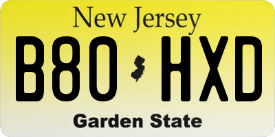 NJ license plate B80HXD