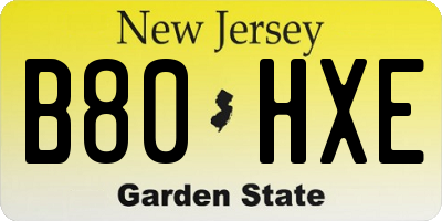 NJ license plate B80HXE