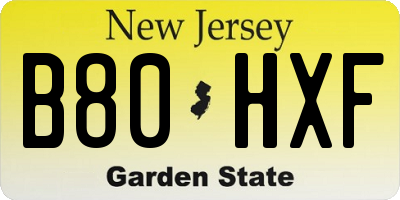 NJ license plate B80HXF