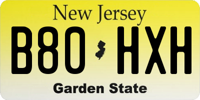 NJ license plate B80HXH