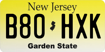 NJ license plate B80HXK