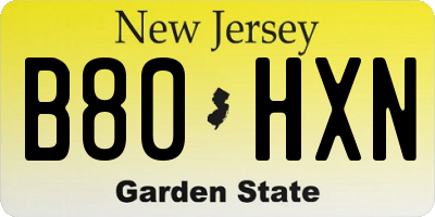 NJ license plate B80HXN