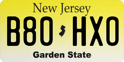 NJ license plate B80HXO