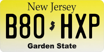 NJ license plate B80HXP