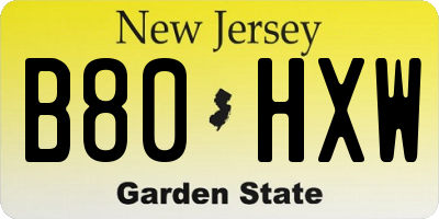 NJ license plate B80HXW