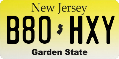 NJ license plate B80HXY
