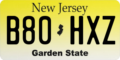 NJ license plate B80HXZ