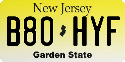 NJ license plate B80HYF