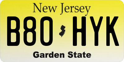 NJ license plate B80HYK