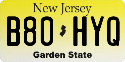 NJ license plate B80HYQ