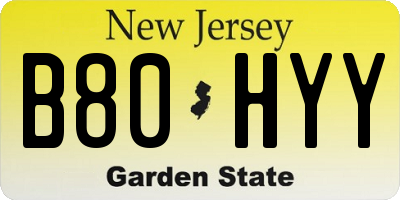 NJ license plate B80HYY