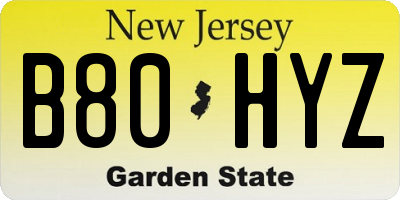 NJ license plate B80HYZ