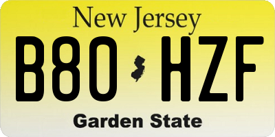 NJ license plate B80HZF