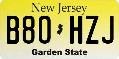 NJ license plate B80HZJ