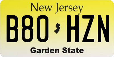 NJ license plate B80HZN