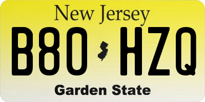 NJ license plate B80HZQ