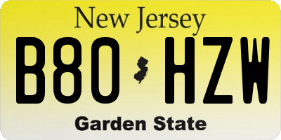 NJ license plate B80HZW