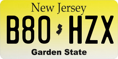 NJ license plate B80HZX