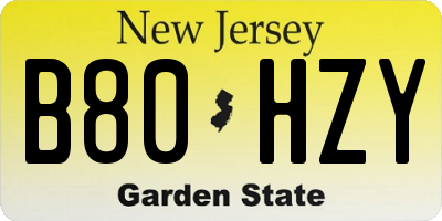 NJ license plate B80HZY