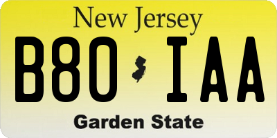 NJ license plate B80IAA
