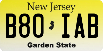 NJ license plate B80IAB
