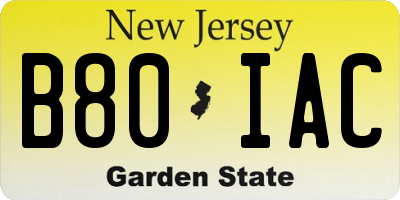 NJ license plate B80IAC