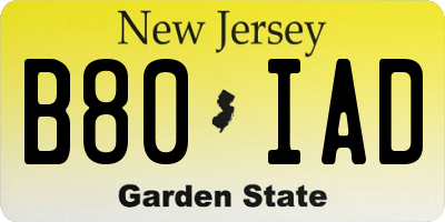 NJ license plate B80IAD
