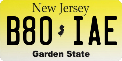 NJ license plate B80IAE