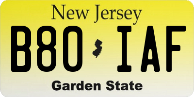 NJ license plate B80IAF