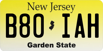 NJ license plate B80IAH