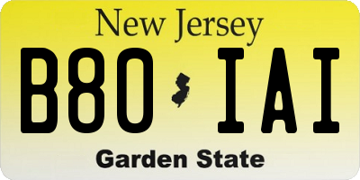 NJ license plate B80IAI