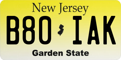 NJ license plate B80IAK