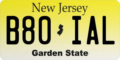 NJ license plate B80IAL