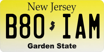 NJ license plate B80IAM