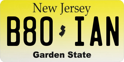NJ license plate B80IAN